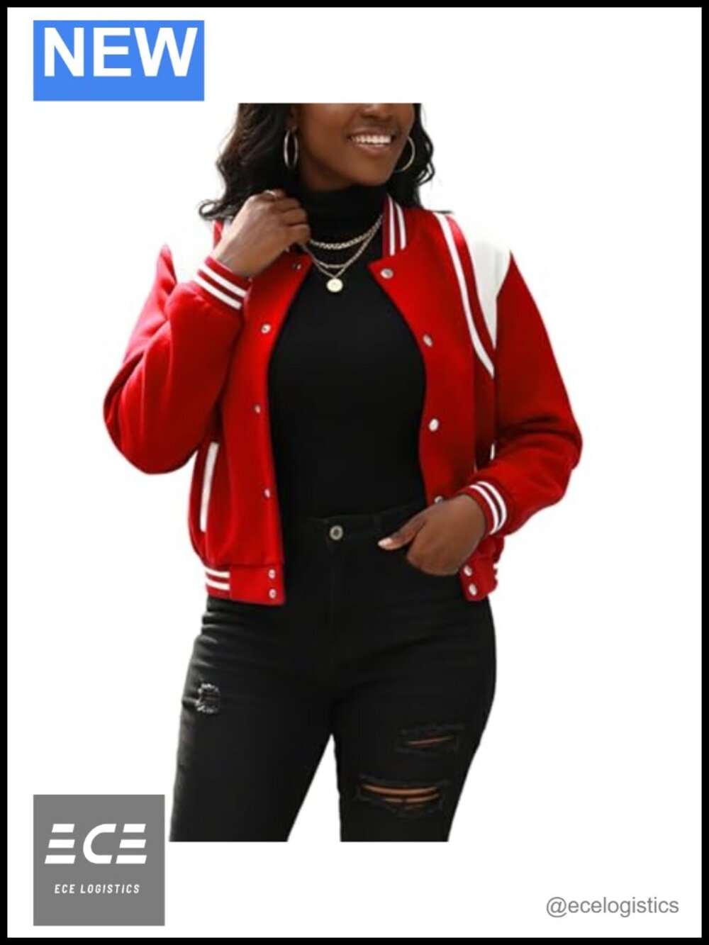 Womens Cropped Bomber Varsity Jacket Long Sleeve Button Down Striped Trim